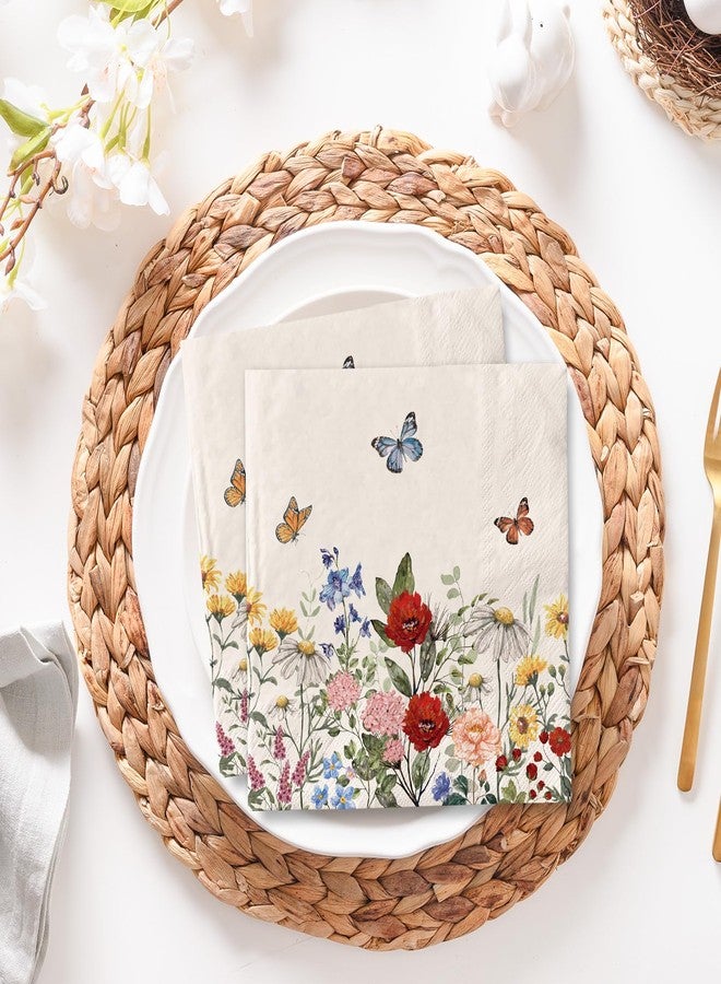 JarThenaAMCS 80Pcs Vintage Wildfloral Paper Napkins Wildflower Butterfly Decorative Luncheon Napkins Dinner Hand Napkins for Home Party Supplies Table Decor - Image 4